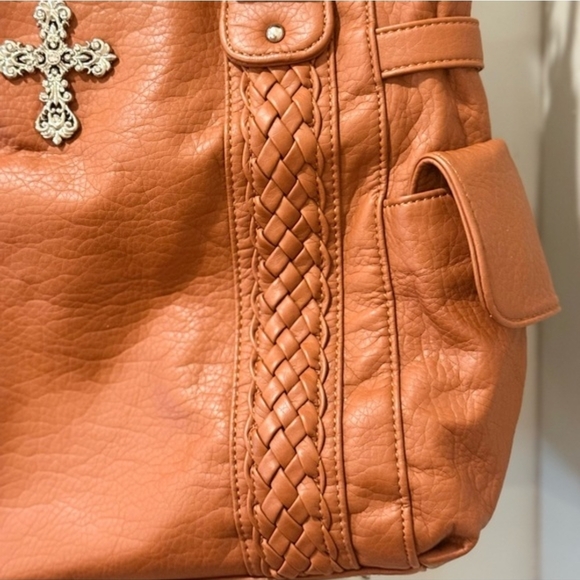 Women’s Tan Tote Bag with Decorative Cross - Picture 11 of 13